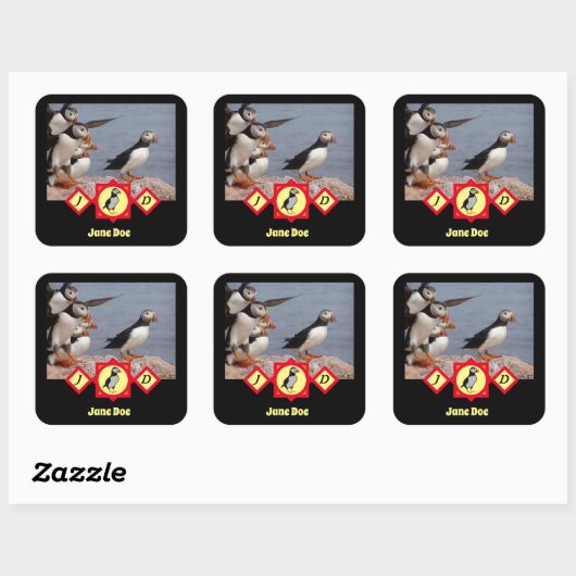 愛らしい大西洋のパフィン漫画モノグラム写真 スクエアシール (シート)
