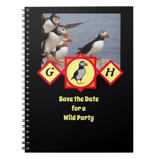 愛らしい大西洋のパフィン漫画モノグラム写真 ノートブック (正面)