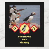 愛らしい大西洋のパフィン漫画モノグラム写真 ワインラベル (シングルラベル)