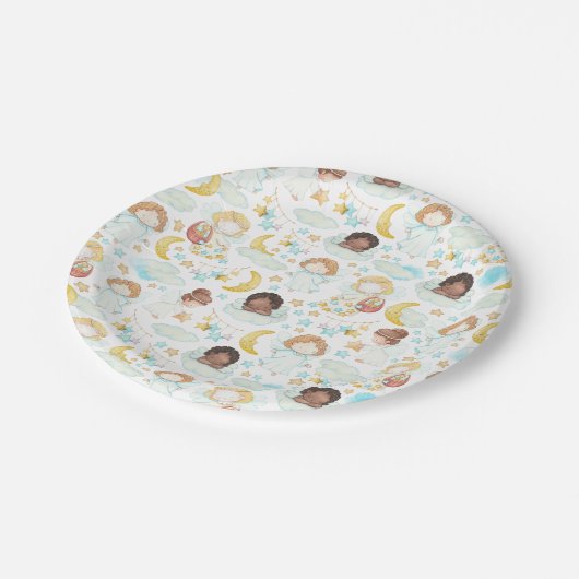 愛らしい天使と星の水彩画 ペーパープレート (アングル)