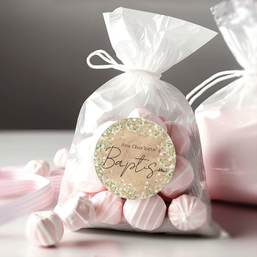 愛らしい天使の息吹 水彩花のボホー バプテスマ ラウンドシール