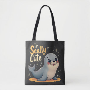 愛らしい太った赤ちゃんアザラシ 「I'm Seally Cute（私、ほんとにかわいいでしょ）」 トートバッグ