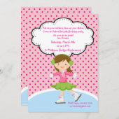 愛らしい女の子のアイススケートの誕生日の招待状 招待状 (正面/裏面)