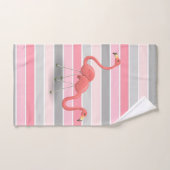 愛らしい女の子のフワフワピンクのフラミンゴ ストライプ バスタオルセット (ハンドタオル)
