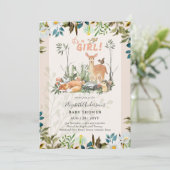 愛らしい女の子ウッドランドディアベビーシャワーコーラルInv 招待状 (スタンド正面)