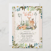 愛らしい女の子ウッドランドディアベビーシャワーコーラルInv 招待状 (正面)
