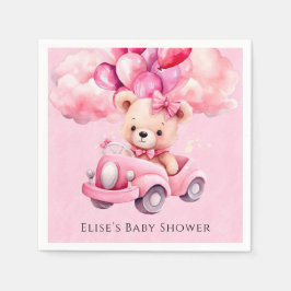 愛らしい女の子テディベアーヴィンテージカーベビーシャワー スタンダードカクテルナプキン