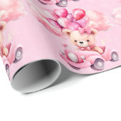 愛らしい女の子テディベアーヴィンテージカーベビーシャワー ラッピングペーパー (ロールコーナー)