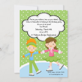 愛らしい女の子及びBoyIceのスケートで滑るの誕生日の招待状 招待状