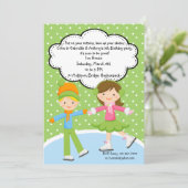 愛らしい女の子及びBoyIceのスケートで滑るの誕生日の招待状 招待状 (スタンド正面)