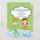愛らしい女の子及びBoyIceのスケートで滑るの誕生日の招待状 招待状 (正面/裏面)