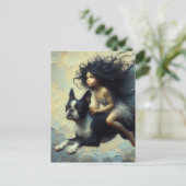 愛らしい妖精がボストンテリアに乗る ポストカード (スタンド正面)