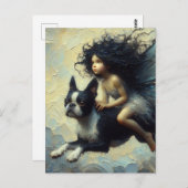 愛らしい妖精がボストンテリアに乗る ポストカード (正面/裏面)