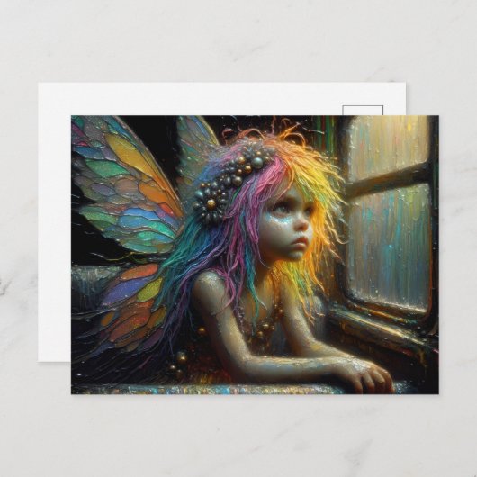 愛らしい妖精が電車で退屈 ポストカード (正面/裏面)