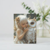 愛らしい妖精とフクロウ ポストカード (スタンド正面)