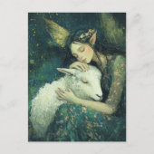 愛らしい妖精と彼女の羊が眠っている ポストカード (正面)