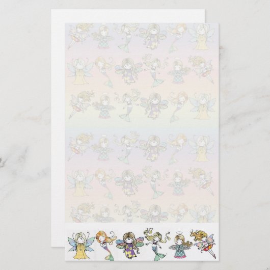 愛らしい妖精のマーメイドエンジェル固定 便箋 (正面/裏面)