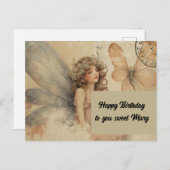 愛らしい妖精のヴィンテージ グランジ 誕生日 ポストカード (正面/裏面)