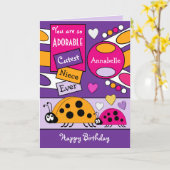 愛らしい姪のレディーバグのスペシャルガールパープルピンク カード (黄色い花)