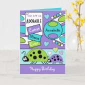 愛らしい姪のレディーバグの特別少女パープルグリーン カード (黄色い花)