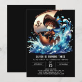 愛らしい威厳のある海賊誕生日 招待状 (正面/裏面)