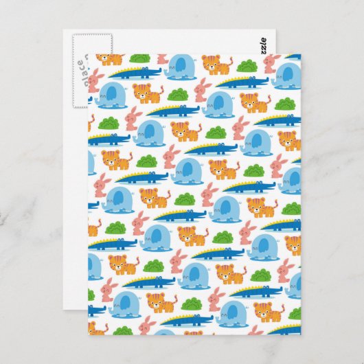 愛らしい子どもたちの動物のジャングル模様 ポストカード (正面/裏面)