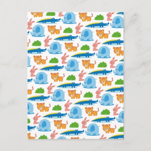 愛らしい子どもたちの動物のジャングル模様 ポストカード (正面)