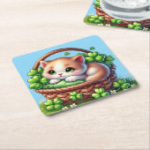 愛らしい子ネコちゃん、パトリックスの日おめでとう！ スクエアペーパーコースター (アングル)