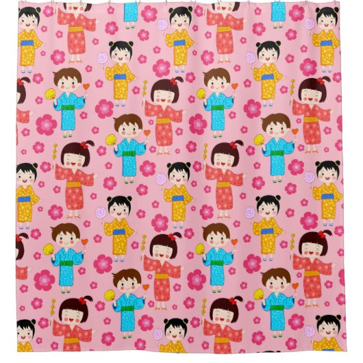 愛らしい子供のパターン シャワーカーテン (正面)