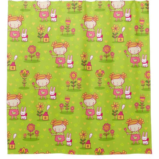 愛らしい子供のパターン シャワーカーテン (正面)