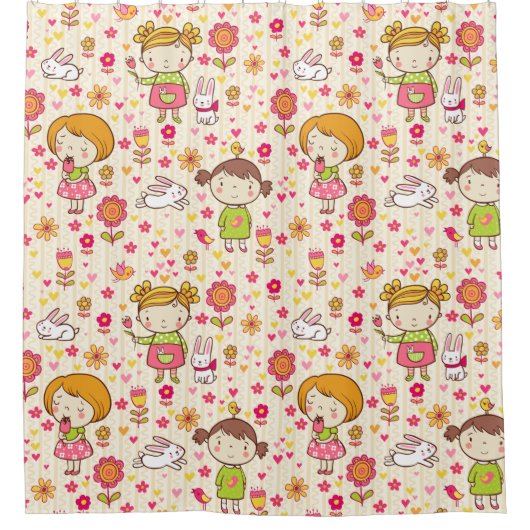 愛らしい子供のパターン シャワーカーテン (正面)