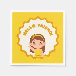 愛らしい子供のパーティーナプキン – Hello Friend!イエロー スタンダードカクテルナプキン