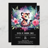 愛らしい子供の虎誕生日 招待状 (正面/裏面)