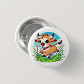 愛らしい子牛走が野原を楽しく通る 缶バッジ (正面&裏面)