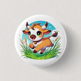 愛らしい子牛走が野原を楽しく通る 缶バッジ