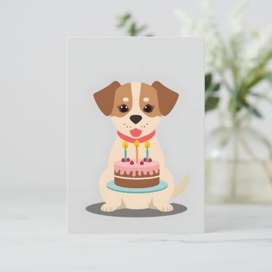 愛らしい子犬とお誕生日ケーキ カード (スタンド正面)