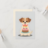愛らしい子犬とお誕生日ケーキ カード (正面/裏面インサイチュ)