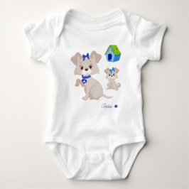 愛らしい子犬とのママ犬 ベビーボディスーツ