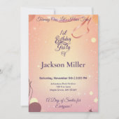 愛らしい子犬とカスタマイズ可能なバルーン誕生日 招待状 (正面)