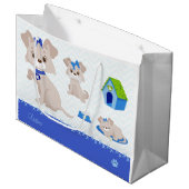 愛らしい子犬とママ犬のキッズ ラージペーパーバッグ (正面アングル)