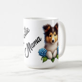愛らしい子犬と青い花コリーママ コーヒーマグカップ (正面右)