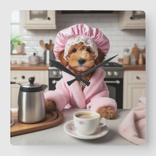 愛らしい子犬のおもしろい犬ウォールクロック スクエア壁時計 (正面)