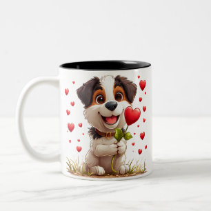 💖 愛らしい子犬のバレンタインギフト ドッグラバーズ向け ☕ ツートーンマグカップ