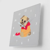 愛らしい子犬のパグラブ スクエア壁時計 (傾斜)