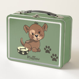 愛らしい子犬のボウルの手と骨の名前 メタルランチボックス