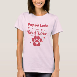 愛らしい子犬のラブパウアートがかわいい犬のバレンタインギフト Tシャツ