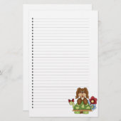 愛らしい子犬の並んだ文房具 便箋 (正面/裏面)