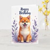 愛らしい子犬の誕生日カード カード (黄色い花)