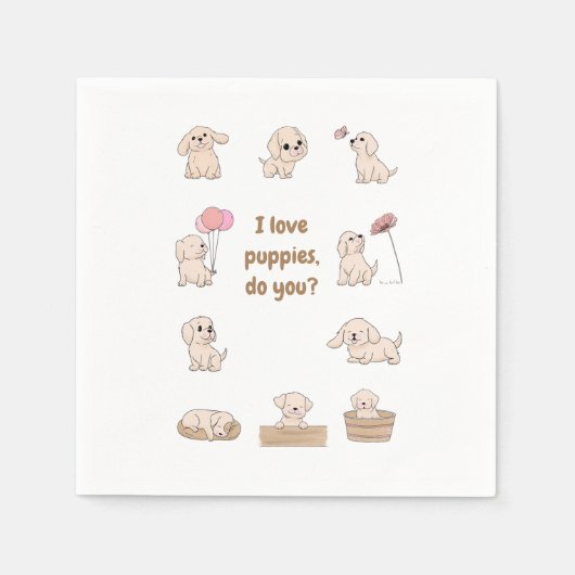 愛らしい子犬の誕生日パーティー スタンダードカクテルナプキン (正面)