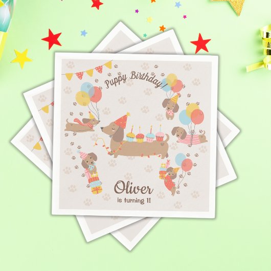 愛らしい子犬の誕生日ポーティ スタンダードカクテルナプキン
